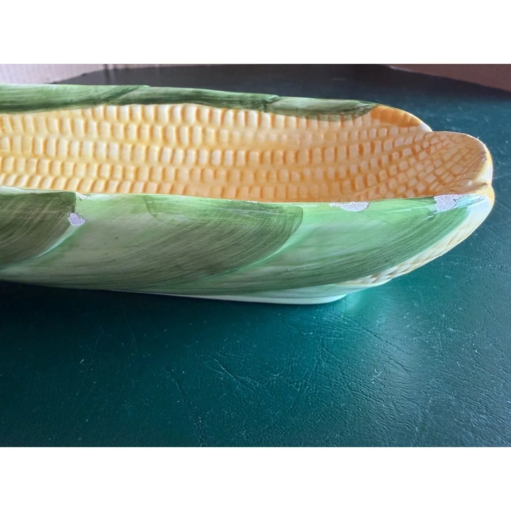 Vintage Oggi Corporation Ceramic Corn on the Cob Serving Dish Yellow Green
